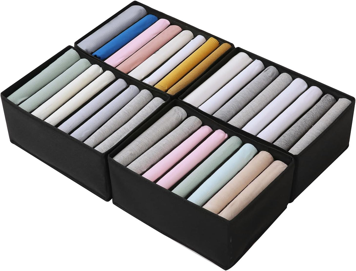 4 Pack Drawer Organizers for Clothing, 8 Grids Foldable Closet Organizers and Storage Bins for Bedroom, Dresser Organizer Boxes for Thin T-shirts, Tank Tops, Camisoles, Tights, Leggings