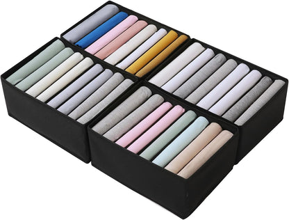 4 Pack Drawer Organizers for Clothing, 8 Grids Foldable Closet Organizers and Storage Bins for Bedroom, Dresser Organizer Boxes for Thin T-shirts, Tank Tops, Camisoles, Tights, Leggings
