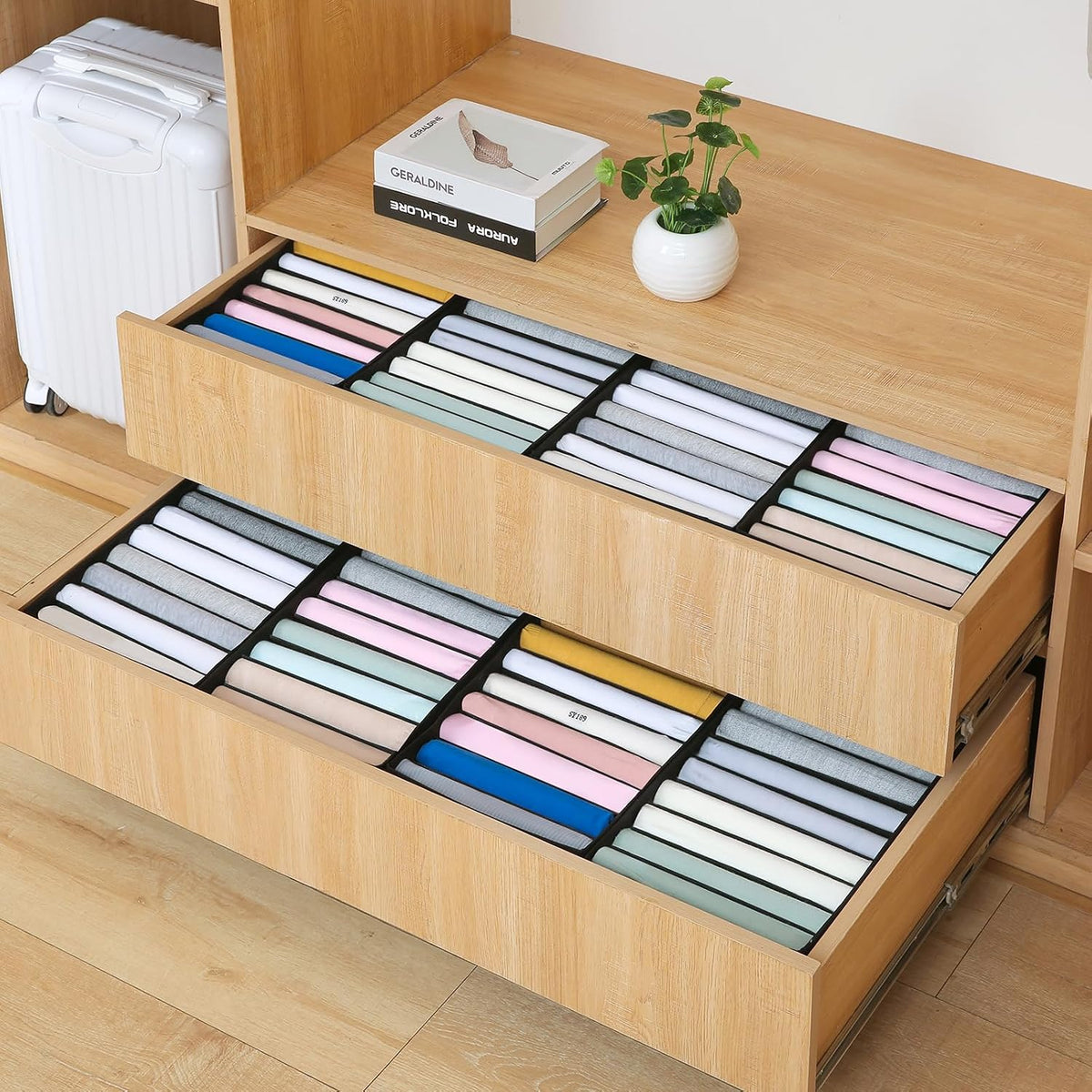 4 Pack Drawer Organizers for Clothing, 8 Grids Foldable Closet Organizers and Storage Bins for Bedroom, Dresser Organizer Boxes for Thin T-shirts, Tank Tops, Camisoles, Tights, Leggings