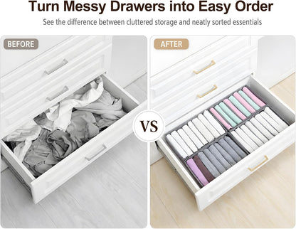4 Pack Drawer Organizers for Clothing, 8 Grids Foldable Closet Organizers and Storage Bins for Bedroom, Dresser Organizer Boxes for Thin T-shirts, Tank Tops, Camisoles, Tights, Leggings