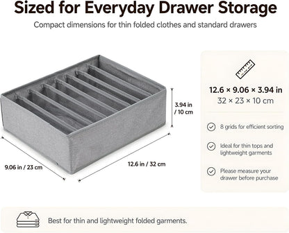 4 Pack Drawer Organizers for Clothing, 8 Grids Foldable Closet Organizers and Storage Bins for Bedroom, Dresser Organizer Boxes for Thin T-shirts, Tank Tops, Camisoles, Tights, Leggings