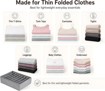 4 Pack Drawer Organizers for Clothing, 8 Grids Foldable Closet Organizers and Storage Bins for Bedroom, Dresser Organizer Boxes for Thin T-shirts, Tank Tops, Camisoles, Tights, Leggings