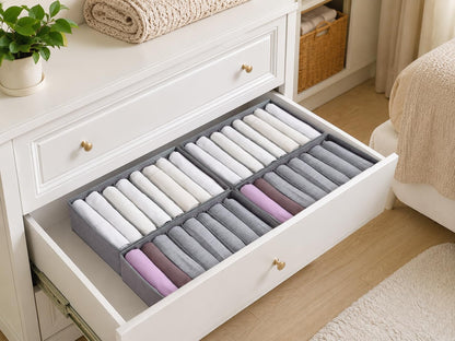 4 Pack Drawer Organizers for Clothing, 8 Grids Foldable Closet Organizers and Storage Bins for Bedroom, Dresser Organizer Boxes for Thin T-shirts, Tank Tops, Camisoles, Tights, Leggings