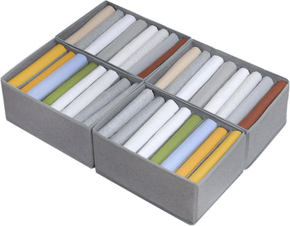 4 Pack Drawer Organizers for Clothing, 8 Grids Foldable Closet Organizers and Storage Bins for Bedroom, Dresser Organizer Boxes for Thin T-shirts, Tank Tops, Camisoles, Tights, Leggings