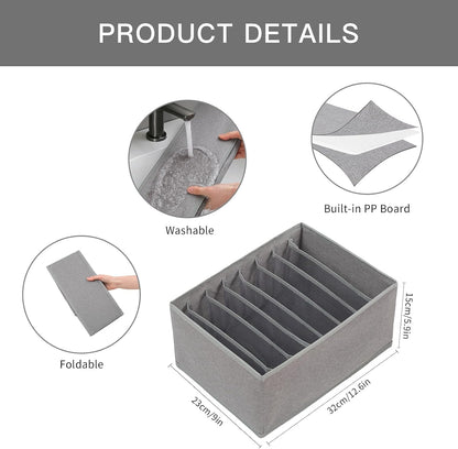 4 Pack Drawer Organizers for Clothing, 8 Grids Foldable Closet Organizers and Storage Bins for Bedroom, Dresser Organizer Boxes for Thin T-shirts, Tank Tops, Camisoles, Tights, Leggings