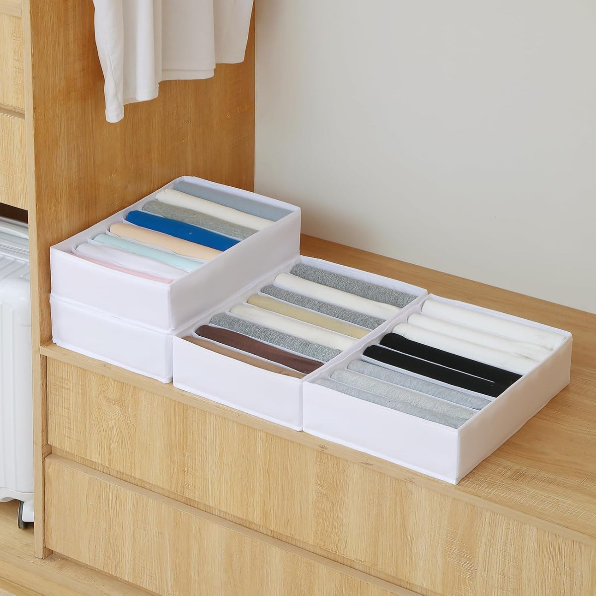 4 Pack Drawer Organizers for Clothing, 8 Grids Foldable Closet Organizers and Storage Bins for Bedroom, Dresser Organizer Boxes for Thin T-shirts, Tank Tops, Camisoles, Tights, Leggings