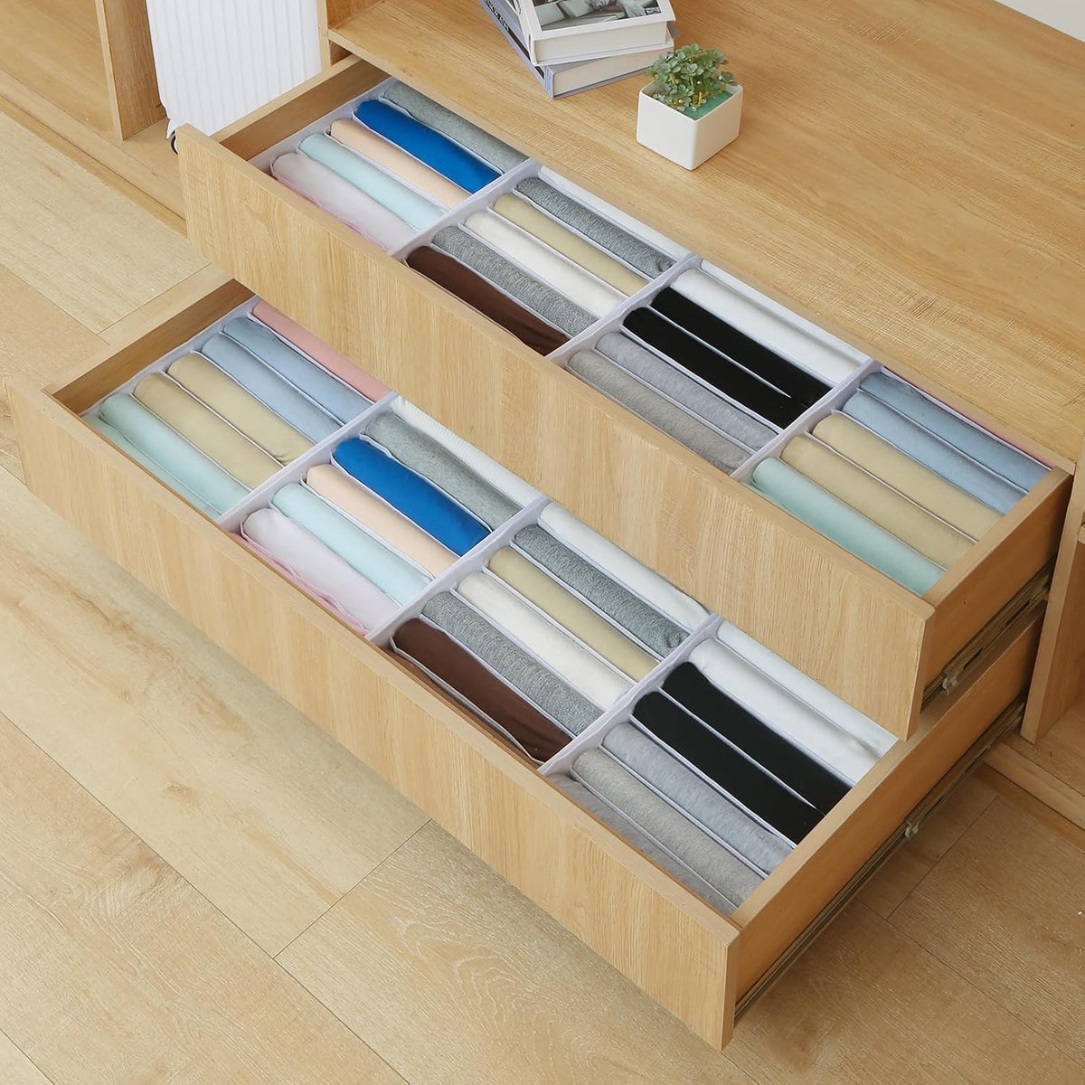 4 Pack Drawer Organizers for Clothing, 8 Grids Foldable Closet Organizers and Storage Bins for Bedroom, Dresser Organizer Boxes for Thin T-shirts, Tank Tops, Camisoles, Tights, Leggings