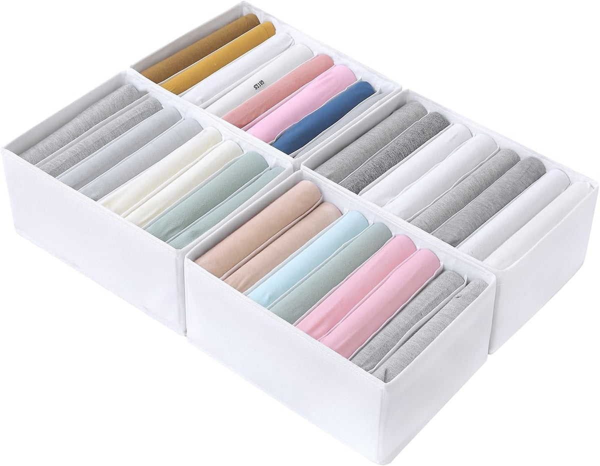 4 Pack Drawer Organizers for Clothing, 8 Grids Foldable Closet Organizers and Storage Bins for Bedroom, Dresser Organizer Boxes for Thin T-shirts, Tank Tops, Camisoles, Tights, Leggings