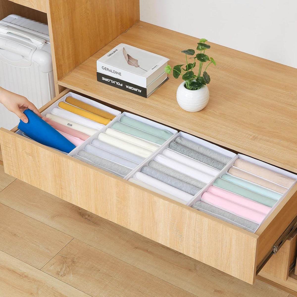 4 Pack Drawer Organizers for Clothing, 8 Grids Foldable Closet Organizers and Storage Bins for Bedroom, Dresser Organizer Boxes for Thin T-shirts, Tank Tops, Camisoles, Tights, Leggings