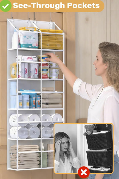 Clear Over Door Organizer, Extra Large Behind Door Storage with 10 Pockets.