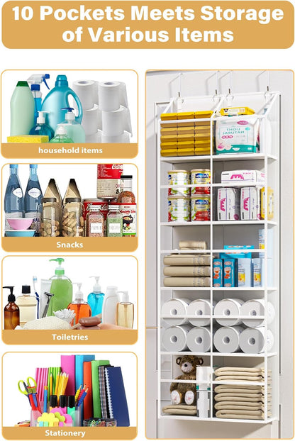 Clear Over Door Organizer, Extra Large Behind Door Storage with 10 Pockets.
