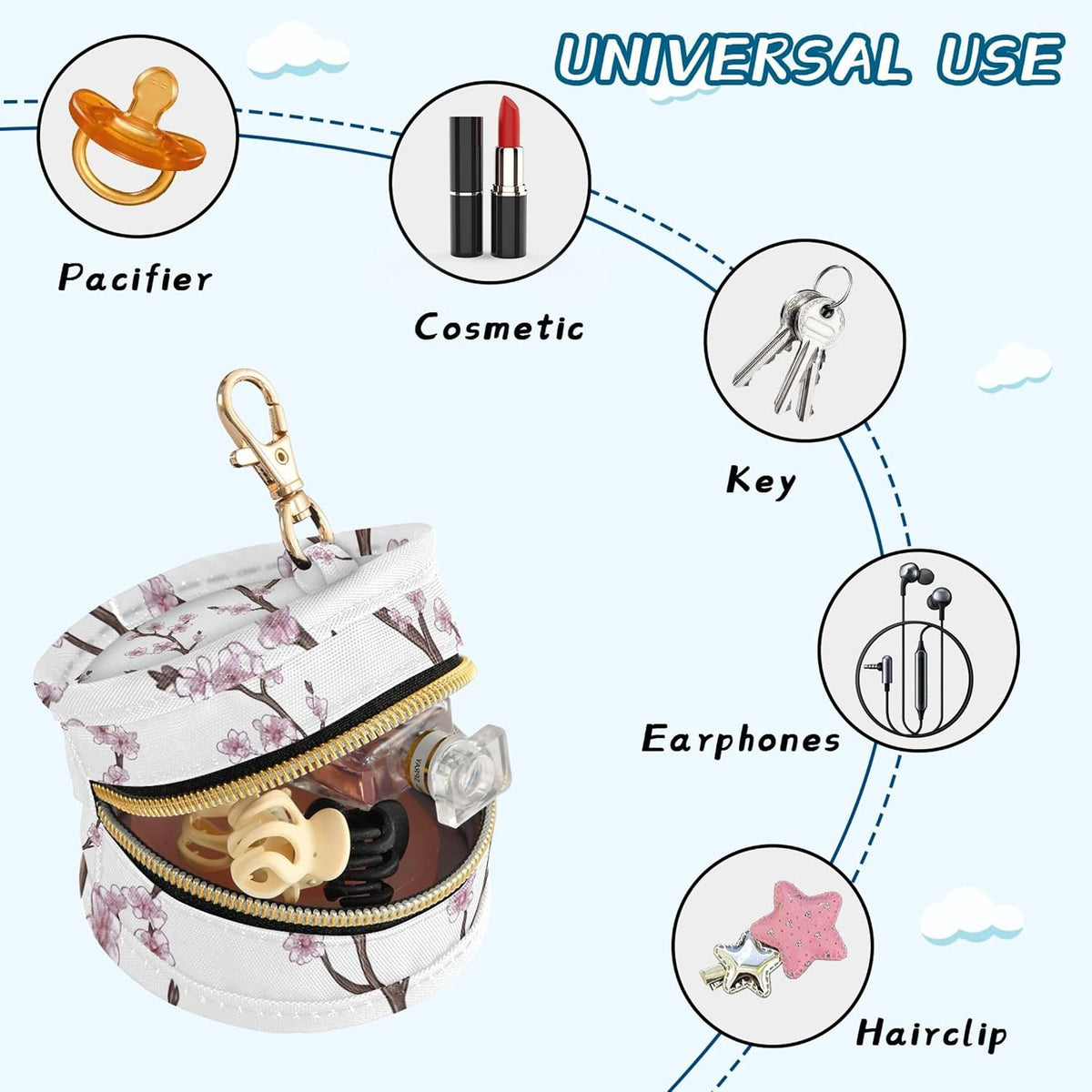 Beautiful Cherry Blossoms Baby Pacifier Holder Case, Dustproof Portable Storage Box for Diaper Bag Purse, Pacifier Storage Container for Boys & Girls