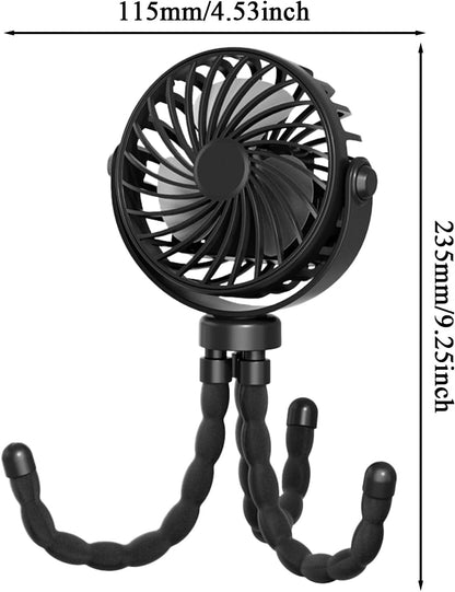 Portable Stroller Fan, USB Rechargeable Flexible Tripod Clip On Fan For Baby Stroller Car Seat, 3 Speeds Adjustable Personal Cooler