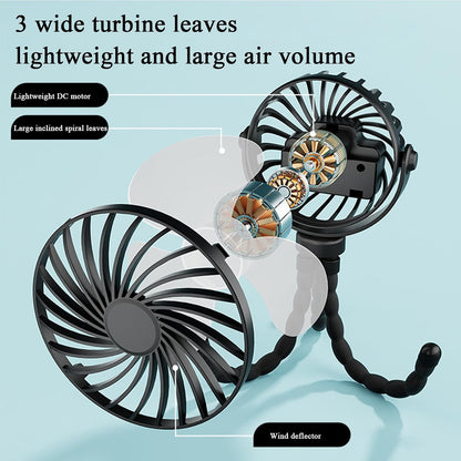 Portable Stroller Fan, USB Rechargeable Flexible Tripod Clip On Fan For Baby Stroller Car Seat, 3 Speeds Adjustable Personal Cooler