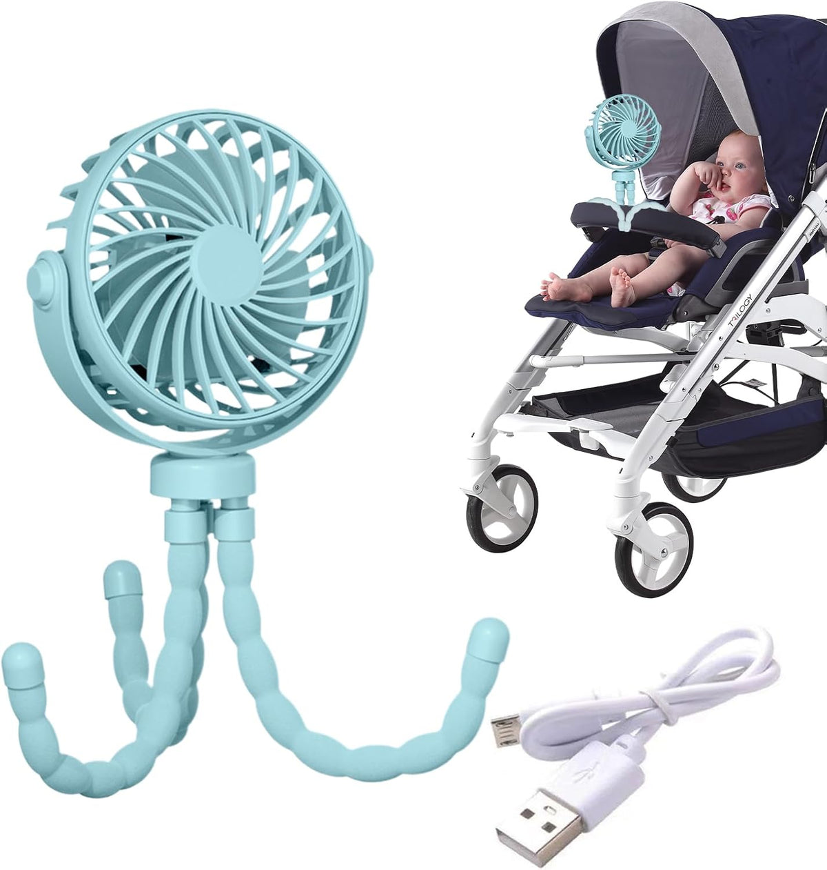 Portable Stroller Fan, USB Rechargeable Flexible Tripod Clip On Fan For Baby Stroller Car Seat, 3 Speeds Adjustable Personal Cooler