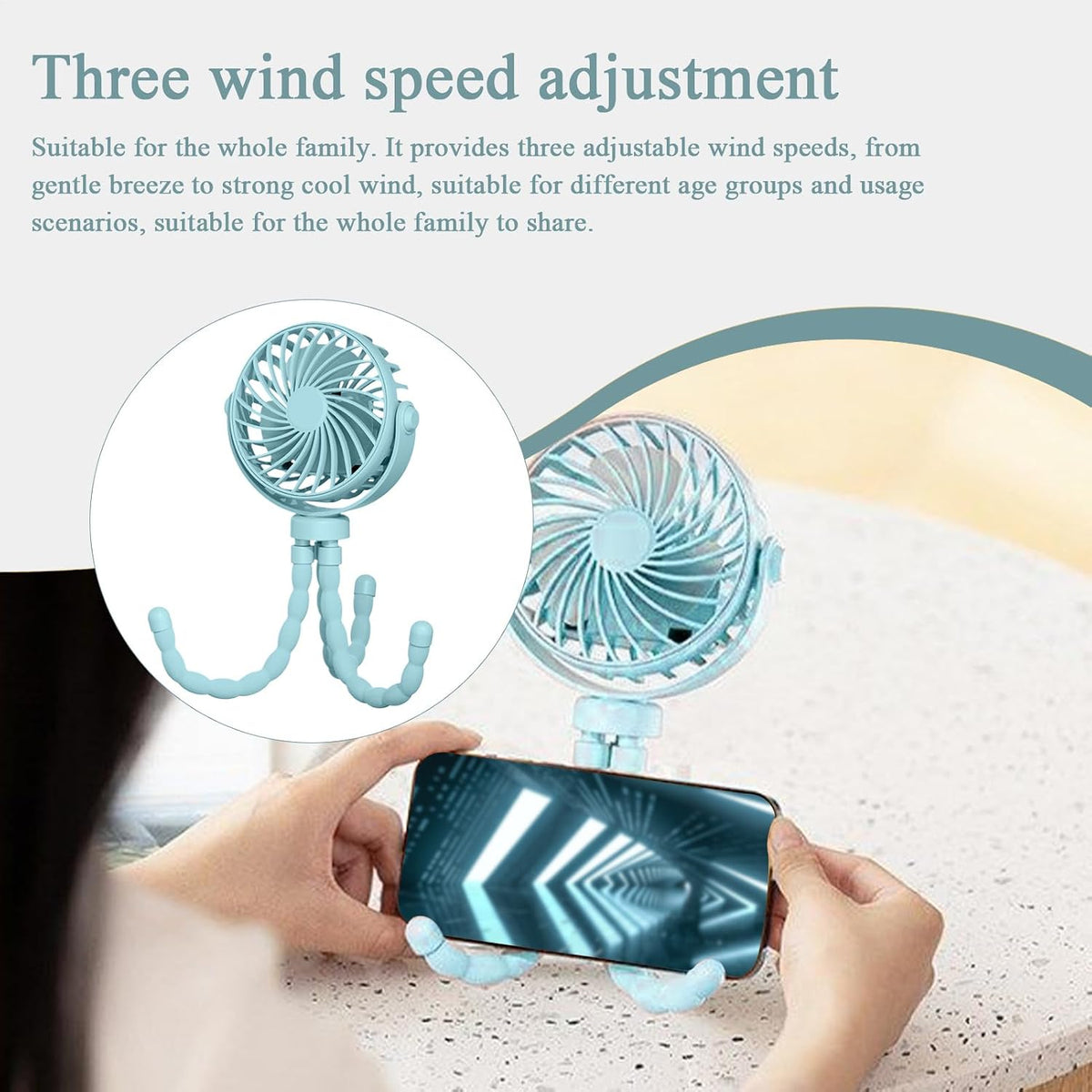 Portable Stroller Fan, USB Rechargeable Flexible Tripod Clip On Fan For Baby Stroller Car Seat, 3 Speeds Adjustable Personal Cooler
