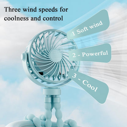 Portable Stroller Fan, USB Rechargeable Flexible Tripod Clip On Fan For Baby Stroller Car Seat, 3 Speeds Adjustable Personal Cooler