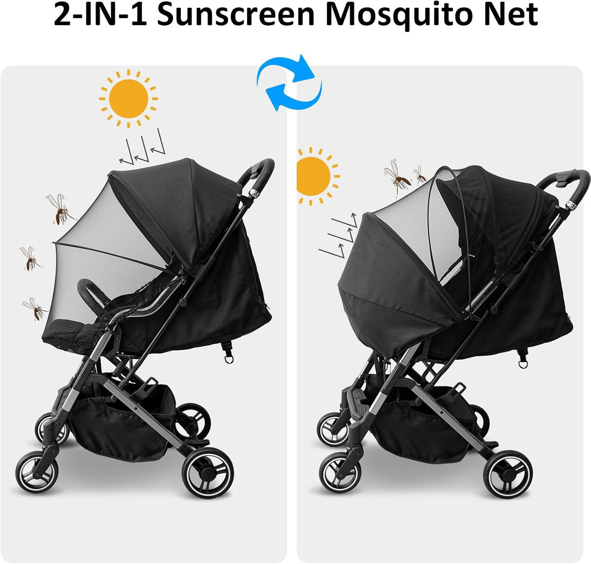 2-1 Stroller Sun Shade Cover & Mosquito Net, Universal Stroller Cover