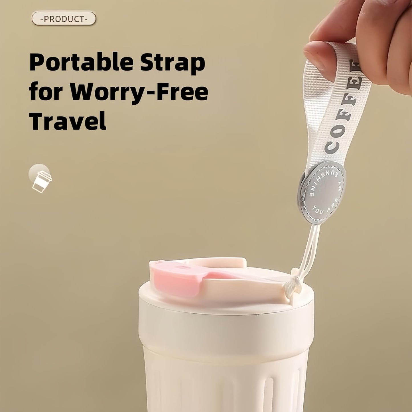 14oz Portable Vacuum Insulated Coffee Mug, Ceramic Lined Travel Cup | Gradient finish;Leakproof lid;Grooved non-slip grip;Carry strap;Easy-clean parts;For coffee, milk, tea and juice