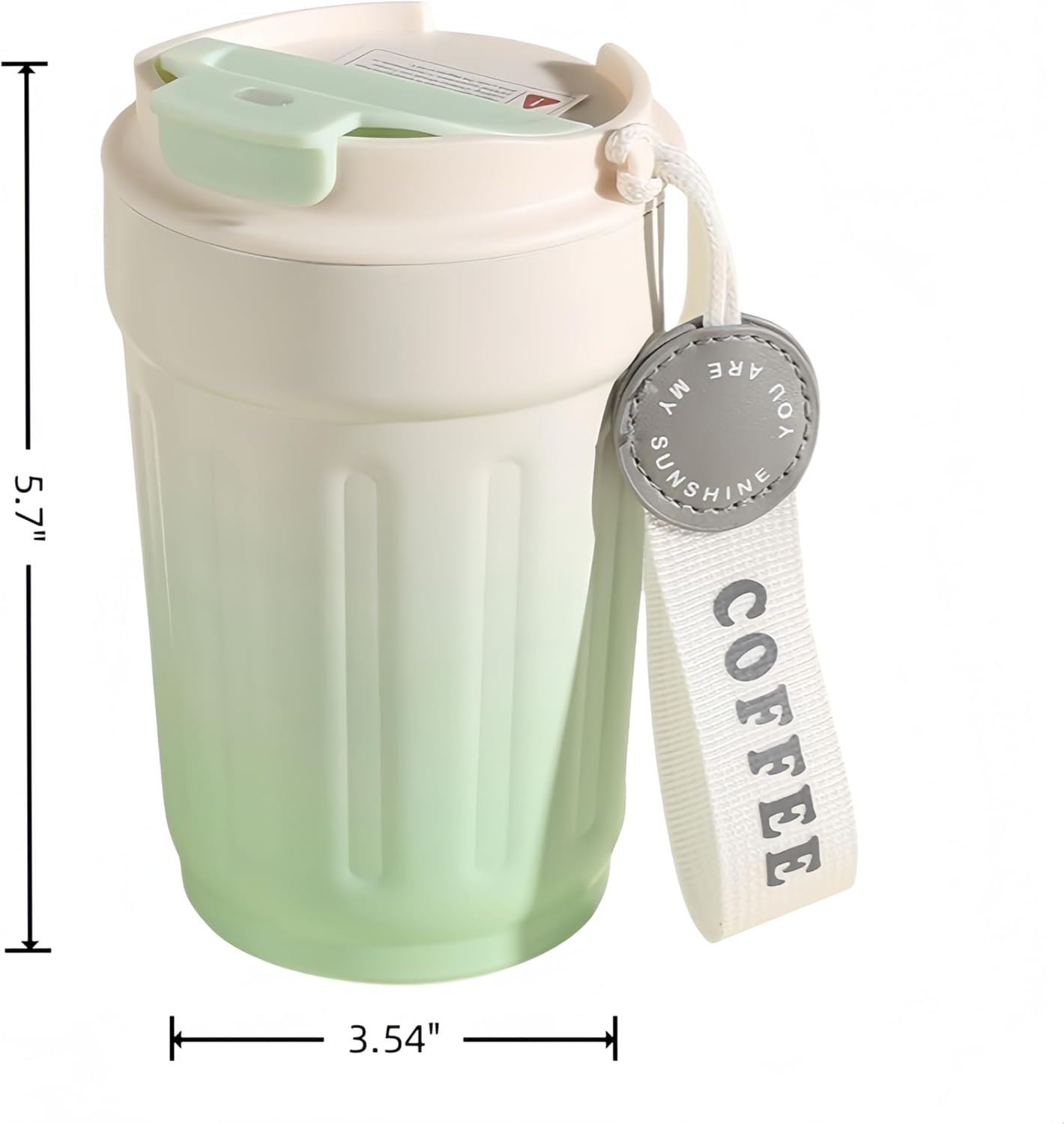 14oz Portable Vacuum Insulated Coffee Mug, Ceramic Lined Travel Cup | Gradient finish;Leakproof lid;Grooved non-slip grip;Carry strap;Easy-clean parts;For coffee, milk, tea and juice