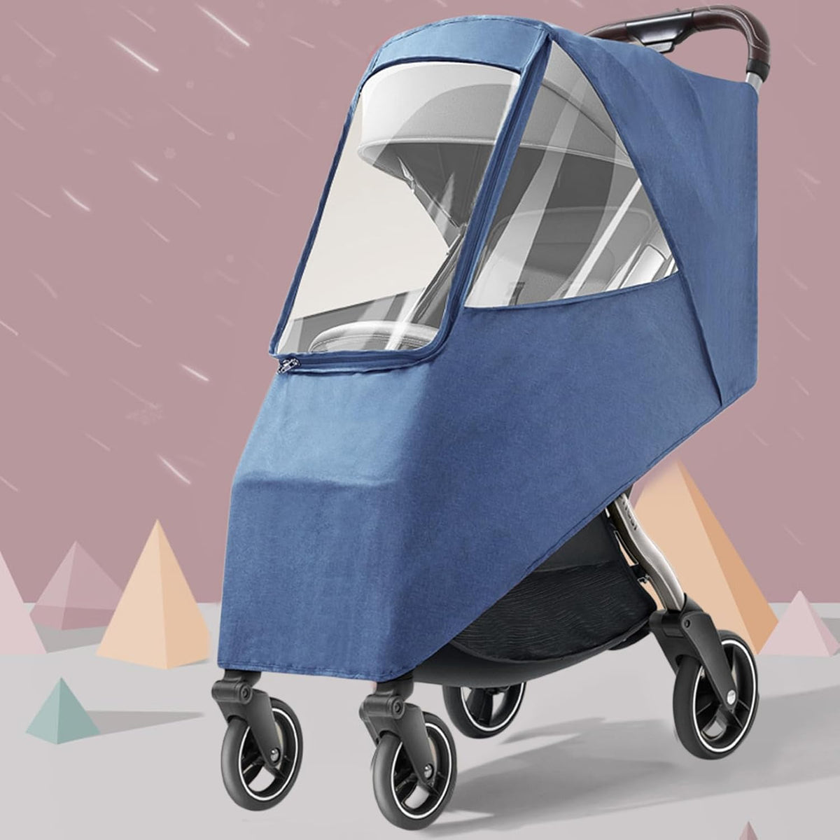 Universal Stroller Rain Cover - Windproof, Coldproof - Breathable Material, Ventilation Holes for Unrestricted Airflow (Linen Blue)