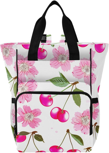 Diaper Bag Backpack, Multifunction Travel Bag for Moms Dads, Baby Changing Bag with Insulted Pockets, Stroller Straps and Side Bottle Pockets Blossom Berry Pattern