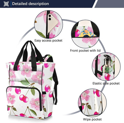 Diaper Bag Backpack, Multifunction Travel Bag for Moms Dads, Baby Changing Bag with Insulted Pockets, Stroller Straps and Side Bottle Pockets Blossom Berry Pattern