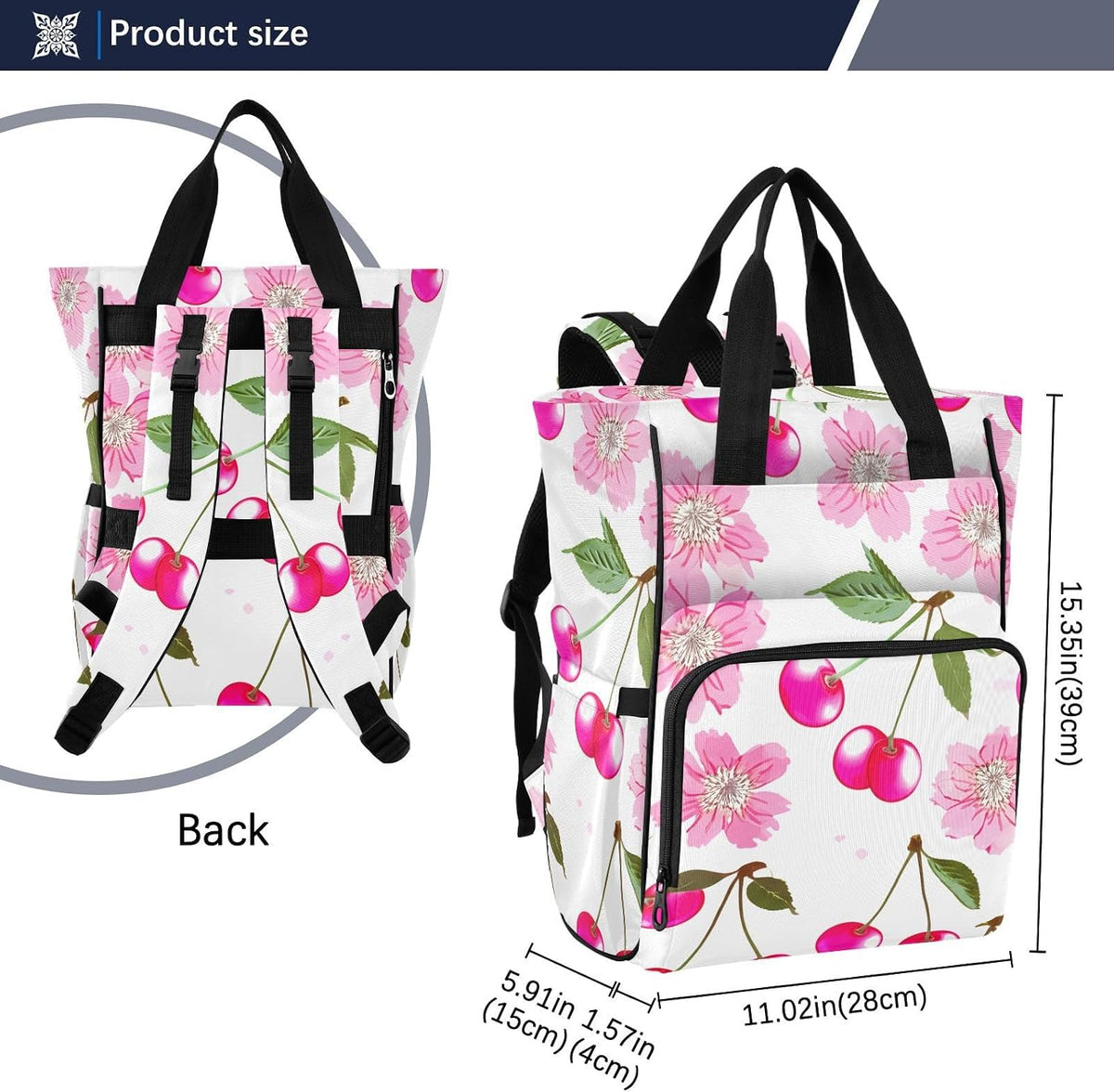 Diaper Bag Backpack, Multifunction Travel Bag for Moms Dads, Baby Changing Bag with Insulted Pockets, Stroller Straps and Side Bottle Pockets Blossom Berry Pattern