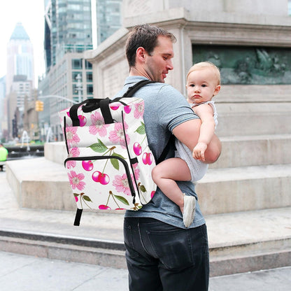 Diaper Bag Backpack, Multifunction Travel Bag for Moms Dads, Baby Changing Bag with Insulted Pockets, Stroller Straps and Side Bottle Pockets Blossom Berry Pattern