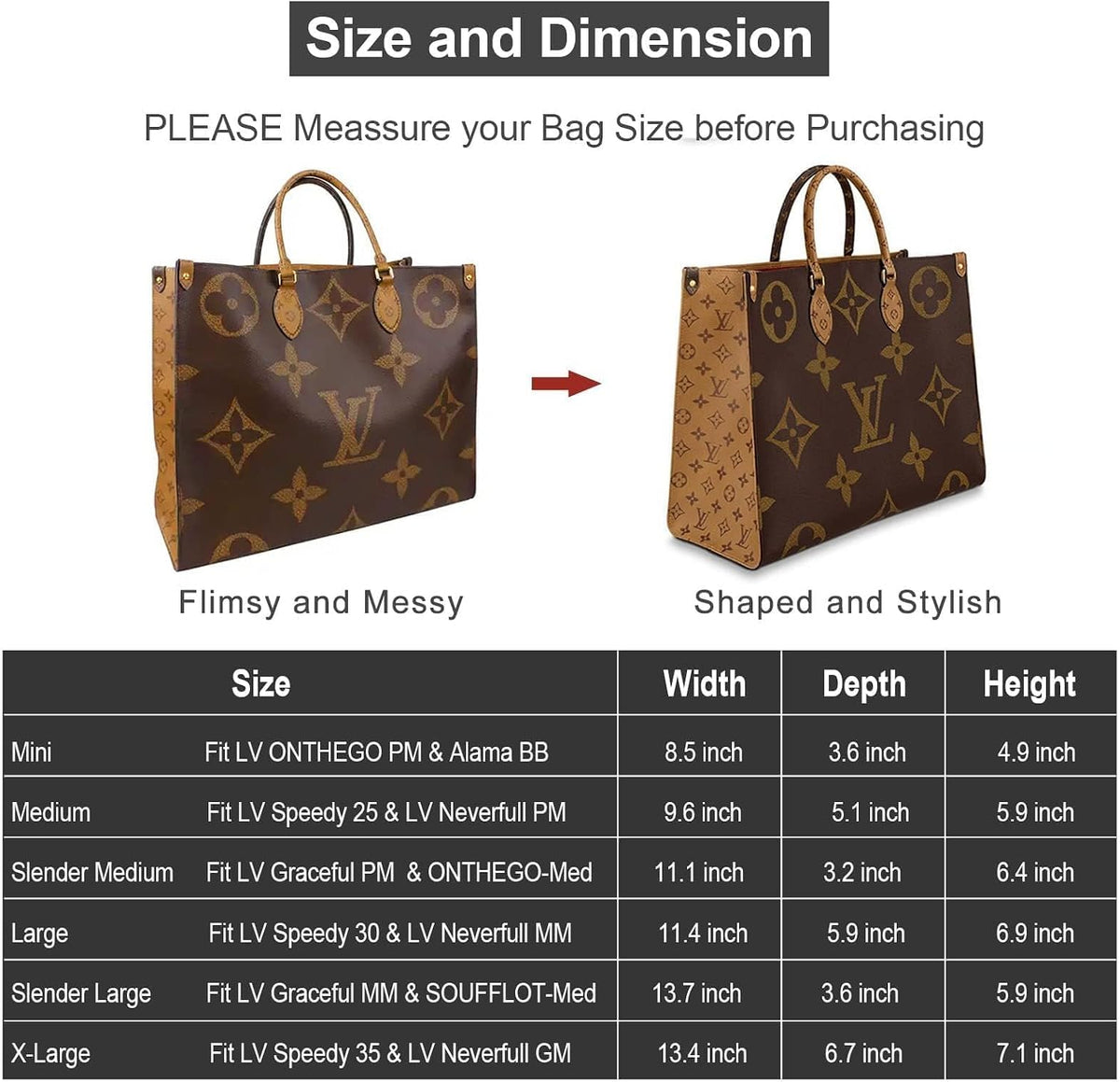 Purse Organizer Insert, Felt Tote Bag Organizer Insert with 5 Sizes, Handbag Dividers for Inside Purse, Compatible with Longchamp, Neverful, Speedy and More