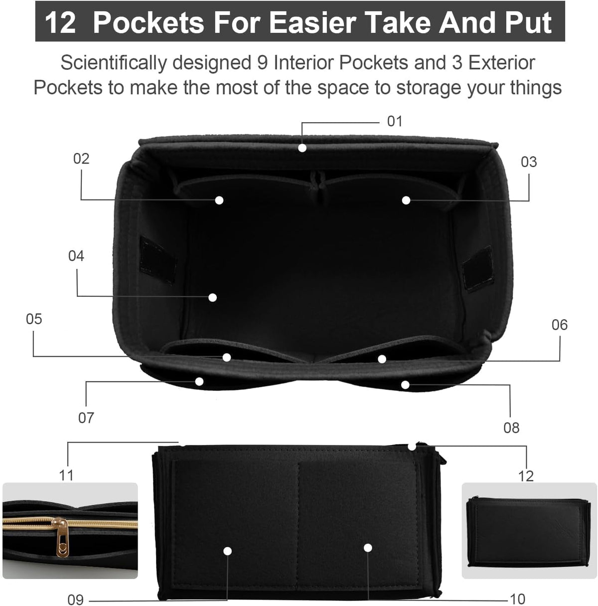 Purse Organizer Insert, Felt Tote Bag Organizer Insert with 5 Sizes, Handbag Dividers for Inside Purse, Compatible with Longchamp, Neverful, Speedy and More