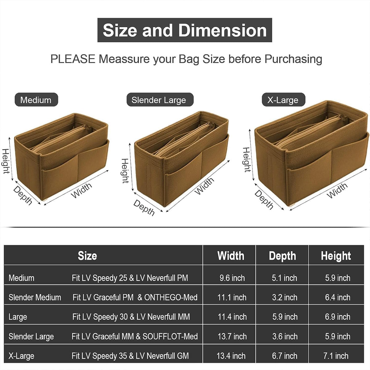 Purse Organizer Insert, Felt Tote Bag Organizer Insert with 5 Sizes, Handbag Dividers for Inside Purse, Compatible with Longchamp, Neverful, Speedy and More