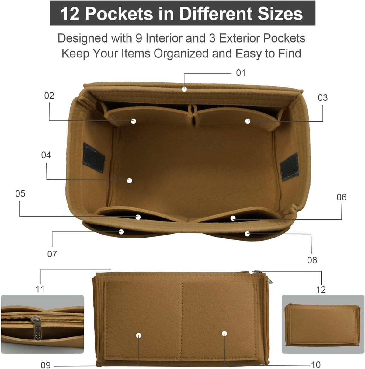 Purse Organizer Insert, Felt Tote Bag Organizer Insert with 5 Sizes, Handbag Dividers for Inside Purse, Compatible with Longchamp, Neverful, Speedy and More