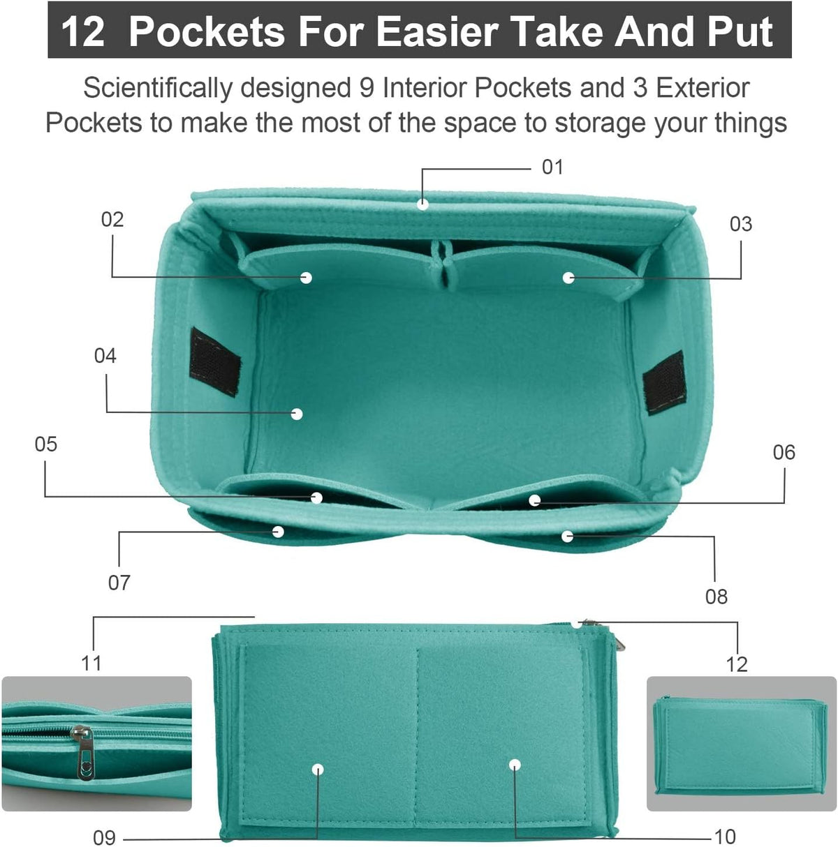 Purse Organizer Insert, Felt Tote Bag Organizer Insert with 5 Sizes, Handbag Dividers for Inside Purse, Compatible with Longchamp, Neverful, Speedy and More