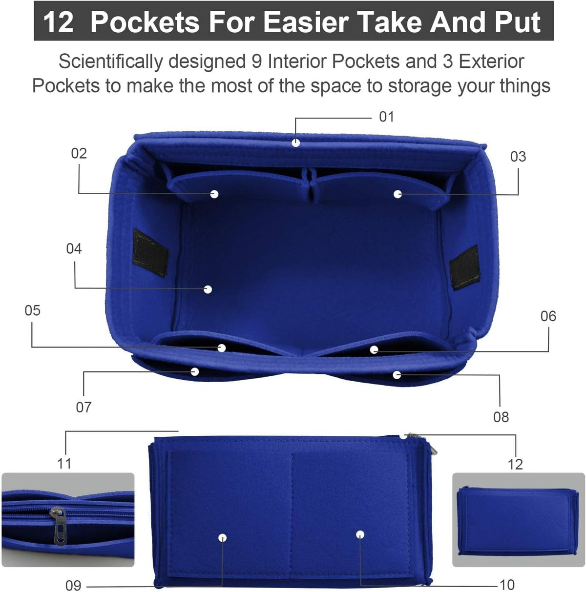 Purse Organizer Insert, Felt Tote Bag Organizer Insert with 5 Sizes, Handbag Dividers for Inside Purse, Compatible with Longchamp, Neverful, Speedy and More