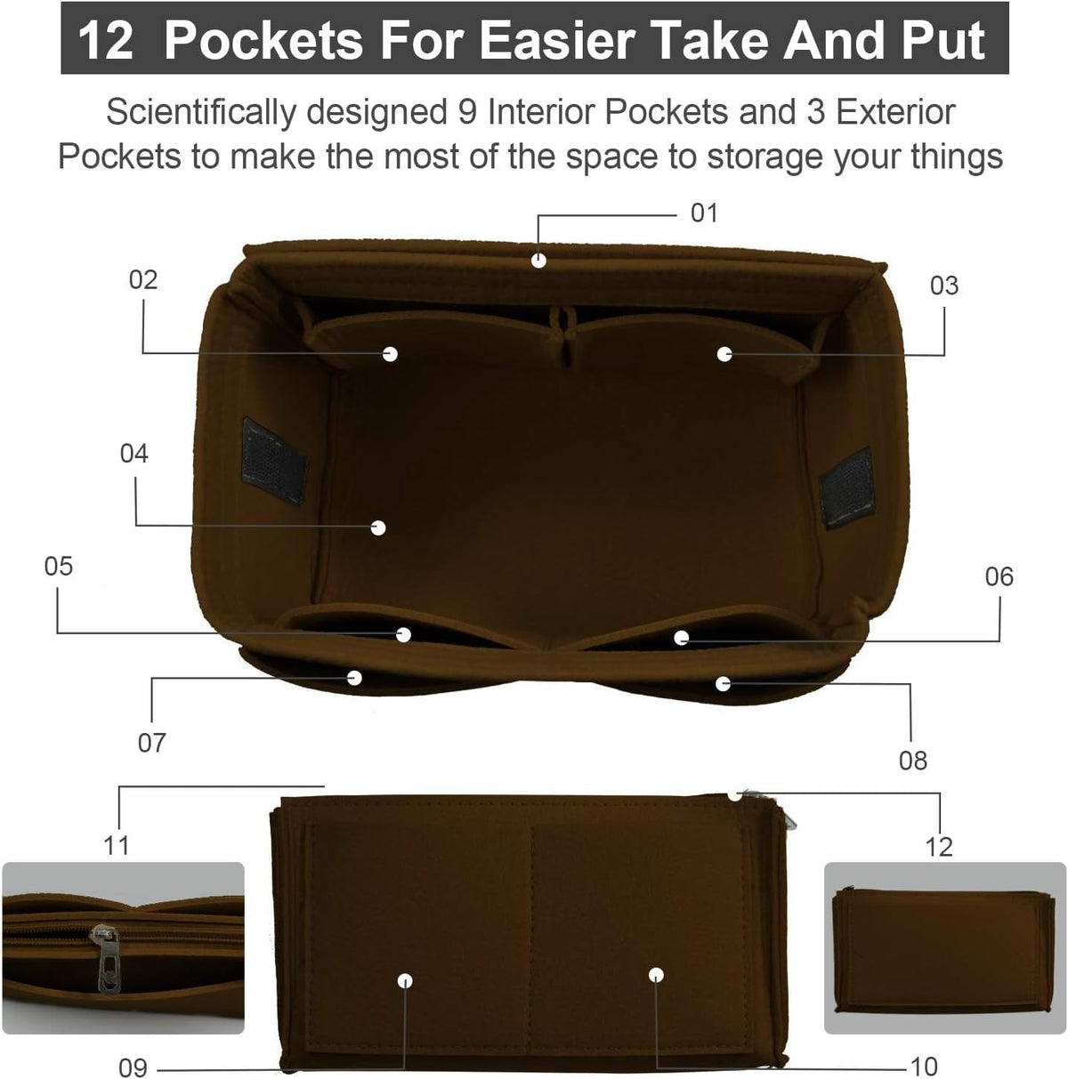 Purse Organizer Insert, Felt Tote Bag Organizer Insert with 5 Sizes, Handbag Dividers for Inside Purse, Compatible with Longchamp, Neverful, Speedy and More