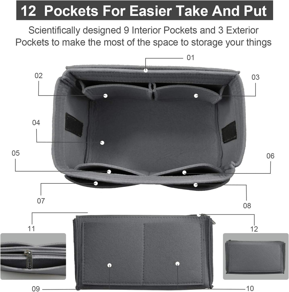 Purse Organizer Insert, Felt Tote Bag Organizer Insert with 5 Sizes, Handbag Dividers for Inside Purse, Compatible with Longchamp, Neverful, Speedy and More
