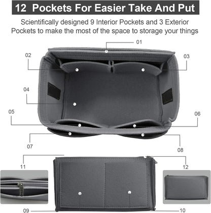 Purse Organizer Insert, Felt Tote Bag Organizer Insert with 5 Sizes, Handbag Dividers for Inside Purse, Compatible with Longchamp, Neverful, Speedy and More
