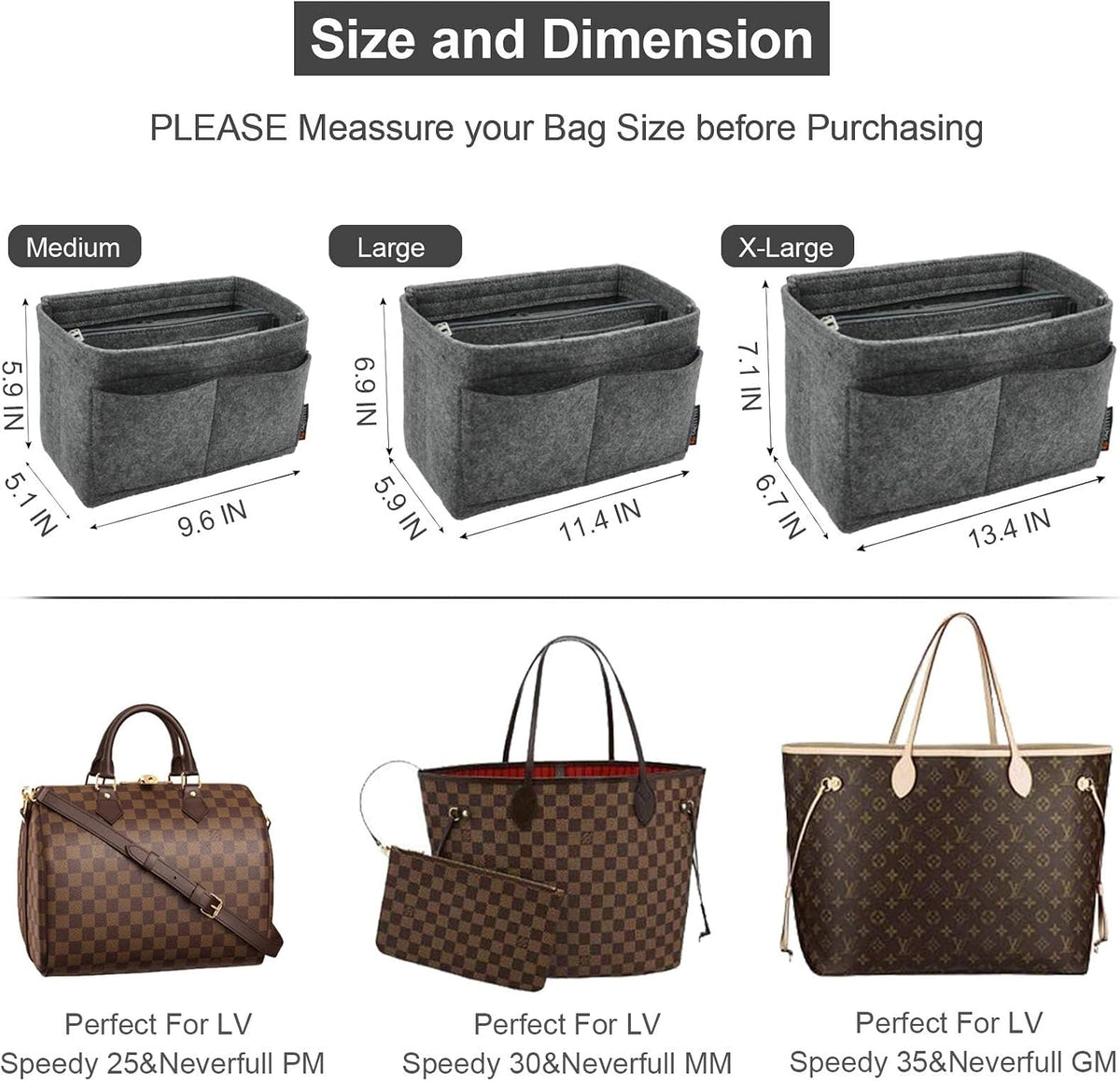 Purse Organizer Insert, Felt Tote Bag Organizer Insert with 5 Sizes, Handbag Dividers for Inside Purse, Compatible with Longchamp, Neverful, Speedy and More