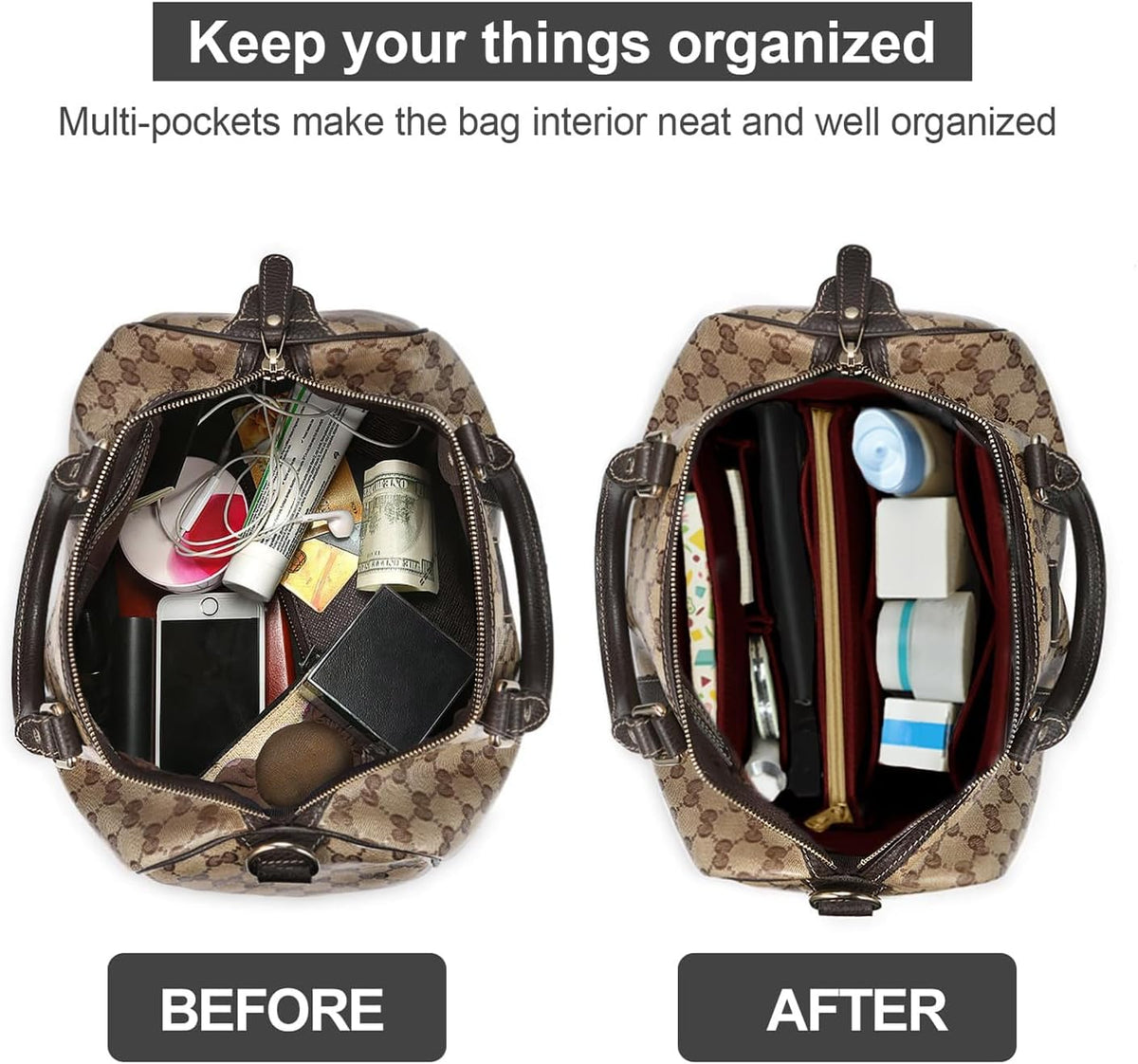 Purse Organizer Insert, Felt Tote Bag Organizer Insert with 5 Sizes, Handbag Dividers for Inside Purse, Compatible with Longchamp, Neverful, Speedy and More