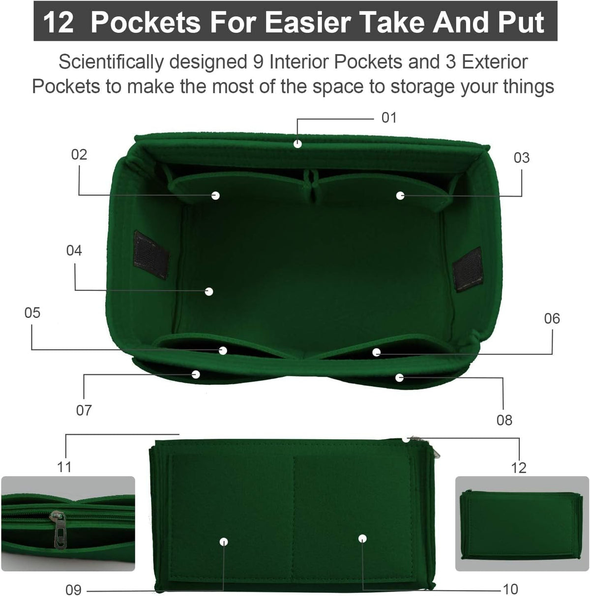 Purse Organizer Insert, Felt Tote Bag Organizer Insert with 5 Sizes, Handbag Dividers for Inside Purse, Compatible with Longchamp, Neverful, Speedy and More