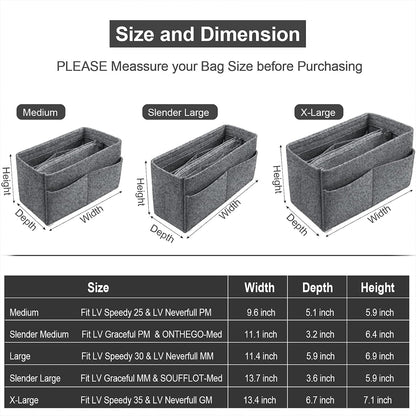 Purse Organizer Insert, Felt Tote Bag Organizer Insert with 5 Sizes, Handbag Dividers for Inside Purse, Compatible with Longchamp, Neverful, Speedy and More