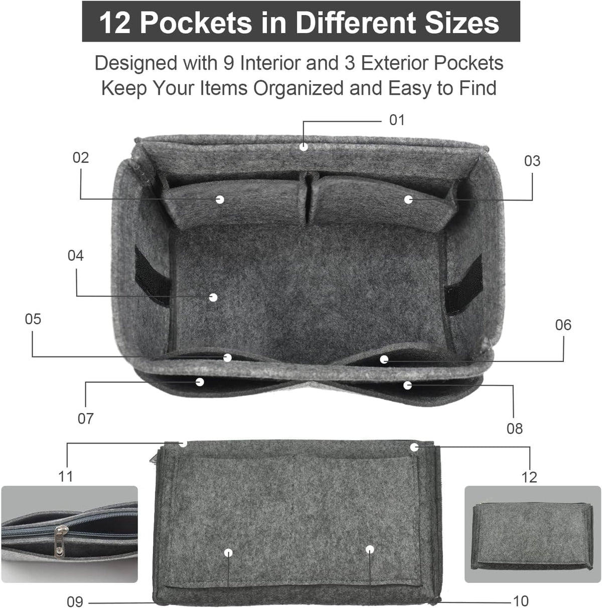 Purse Organizer Insert, Felt Tote Bag Organizer Insert with 5 Sizes, Handbag Dividers for Inside Purse, Compatible with Longchamp, Neverful, Speedy and More