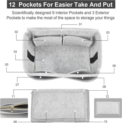 Purse Organizer Insert, Felt Tote Bag Organizer Insert with 5 Sizes, Handbag Dividers for Inside Purse, Compatible with Longchamp, Neverful, Speedy and More