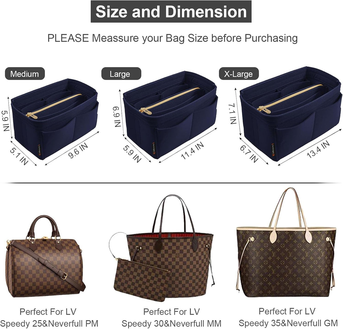 Purse Organizer Insert, Felt Tote Bag Organizer Insert with 5 Sizes, Handbag Dividers for Inside Purse, Compatible with Longchamp, Neverful, Speedy and More