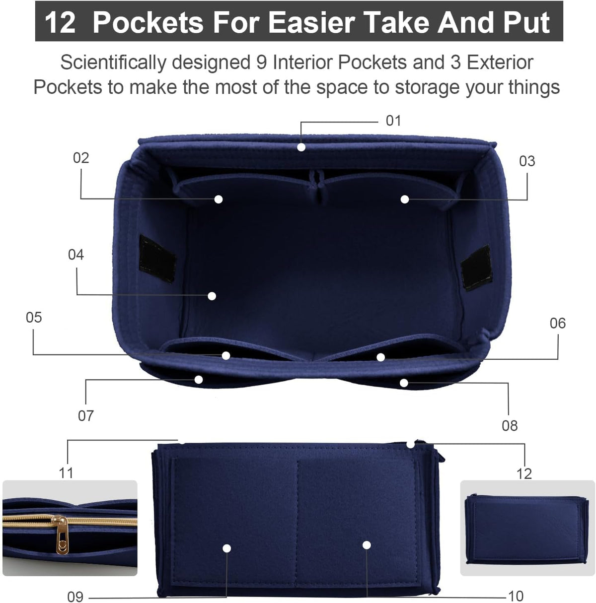 Purse Organizer Insert, Felt Tote Bag Organizer Insert with 5 Sizes, Handbag Dividers for Inside Purse, Compatible with Longchamp, Neverful, Speedy and More