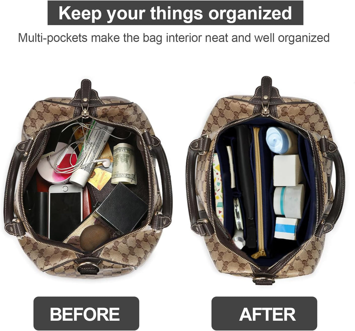 Purse Organizer Insert, Felt Tote Bag Organizer Insert with 5 Sizes, Handbag Dividers for Inside Purse, Compatible with Longchamp, Neverful, Speedy and More