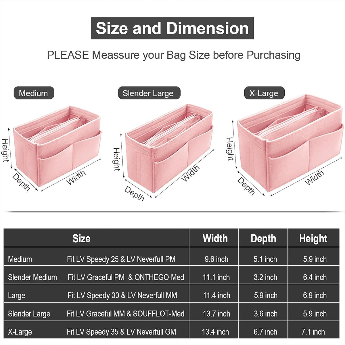 Purse Organizer Insert, Felt Tote Bag Organizer Insert with 5 Sizes, Handbag Dividers for Inside Purse, Compatible with Longchamp, Neverful, Speedy and More
