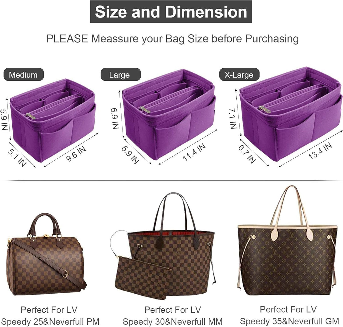 Purse Organizer Insert, Felt Tote Bag Organizer Insert with 5 Sizes, Handbag Dividers for Inside Purse, Compatible with Longchamp, Neverful, Speedy and More