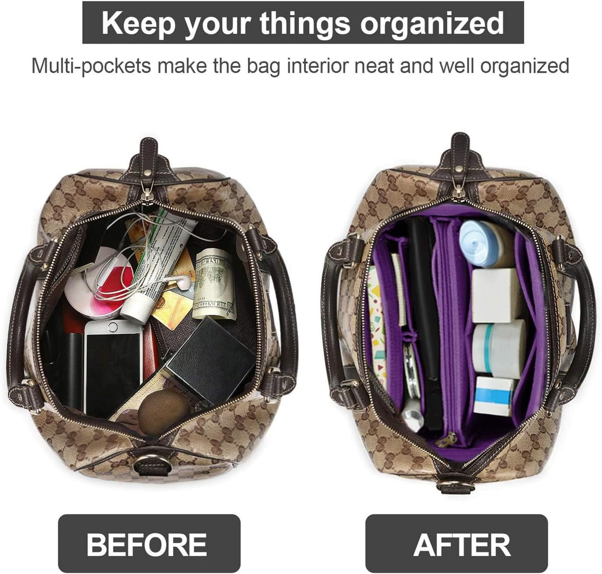 Purse Organizer Insert, Felt Tote Bag Organizer Insert with 5 Sizes, Handbag Dividers for Inside Purse, Compatible with Longchamp, Neverful, Speedy and More